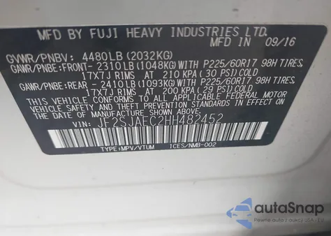 2017 Subaru Forester 2.5I Premium from USA, damaged, VIN JF2SJAEC2HH482452